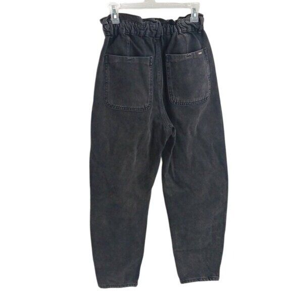 ZARA Paperbag Waist Jeans Womens Size 4 Black High Rise Tapered Button Fly - Picture 5 of 8